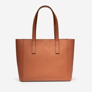 Cole Haan Genuine Leather Small Caryall Tote with Zipper in Cognac